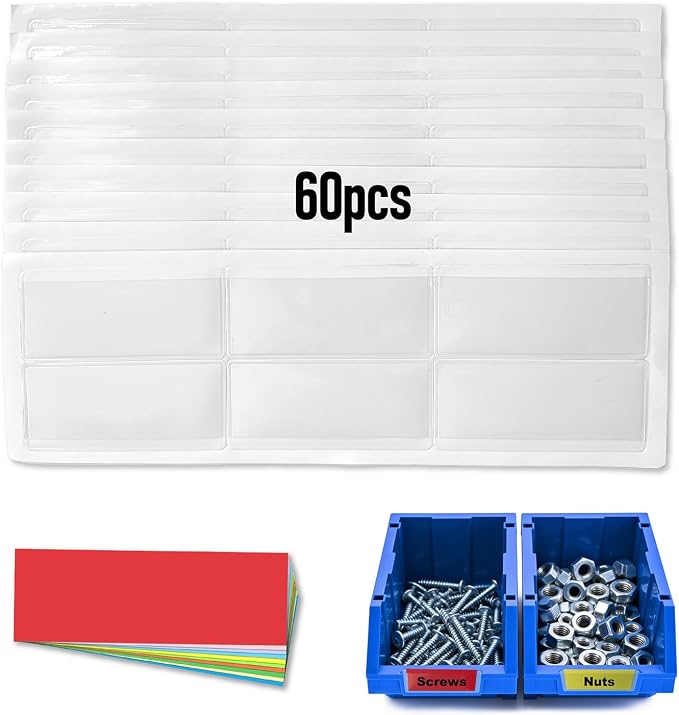 60-Pack Clear Plastic Self-Adhesive Label Holders by Unknown