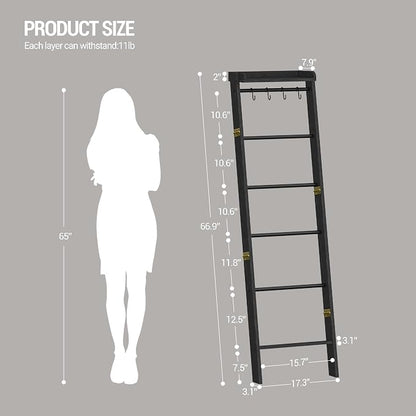 Blanket Ladder Shelf, Decorative Quilt Rack, 7-Tier Farmhouse Ladder Holder - Image 2