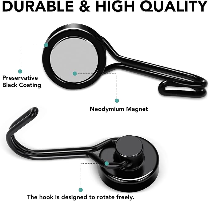 MIKEDE Magnetic Hooks, 40Lbs Heavy Duty Neodymium Magnet Hooks Black Magnets - Image 5
