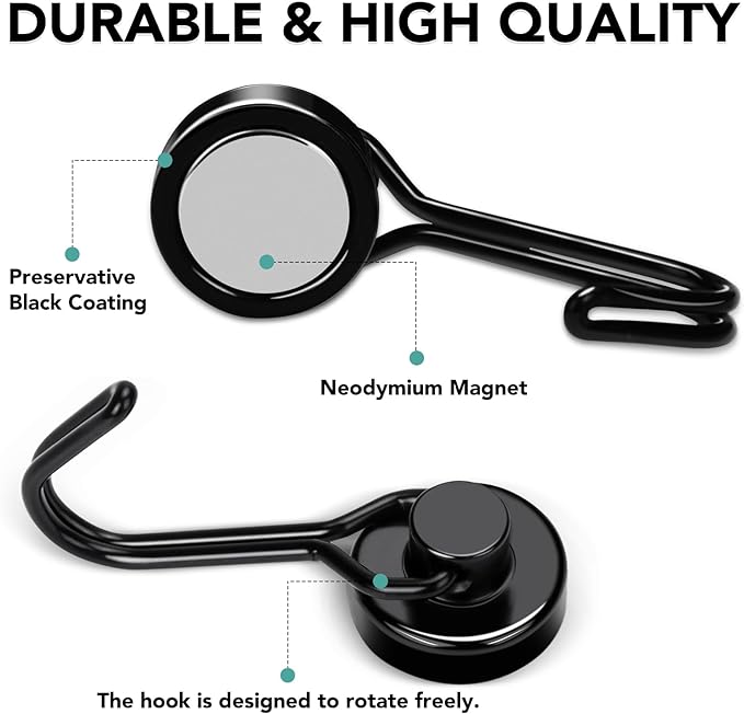 MIKEDE Strong Magnetic Hooks, 40LBS Black Swivel Swing Hooks Heavy Duty - Image 3