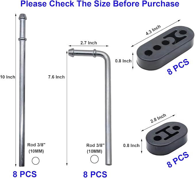 32PCS Heavy Duty Exhaust Hanger Rod Set 3/8" Rod 90°7.6" Long & Straight 10" - Image 2
