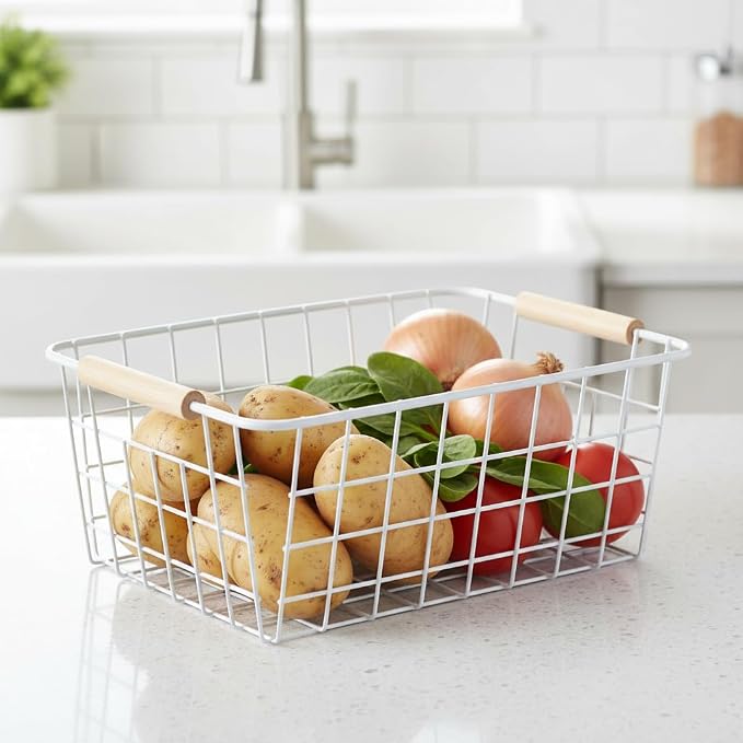 White Metal Wire Food Storage Basket - Image 9