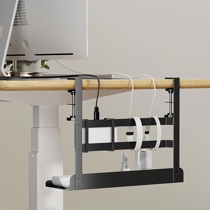 Yecaye Metal Under Desk Cable Management Tray, Clamp-On Desk Shelf | No Drill - Image 7