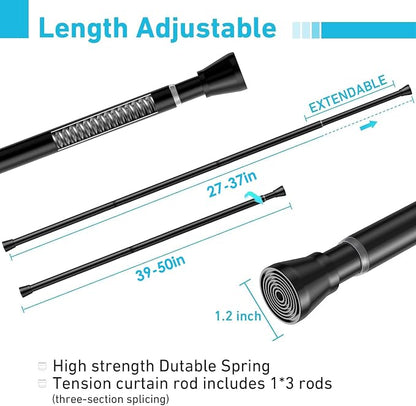 MEXAU 1Pack Spring Tension Curtain Rod 27-50 inch Black Small Tension Rod | - Image 2