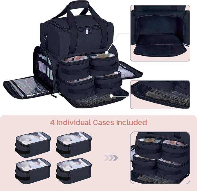 Large Cosmetic Bag with 4 Removable Case and 2 Removable Dividers Double Layer - Image 3