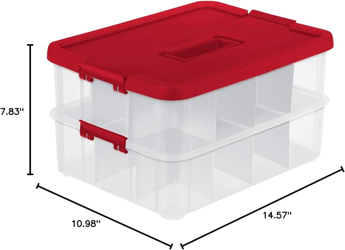 Sterilite 1427 Stack & Carry 2 Layer 24 Ornament Storage Box, See-through layers - Image 8