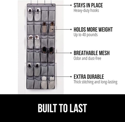 GORILLA GRIP Over the Door Shoe Organizer, 2 Pack, 24 Breathable Mesh Pockets - Image 2