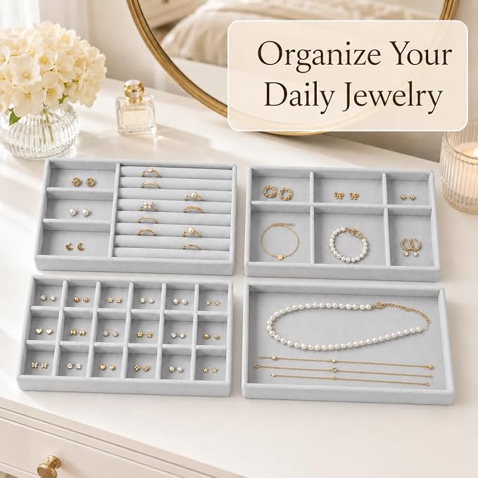 4 Pack Stackable Jewelry Organizer Tray Set - Image 2