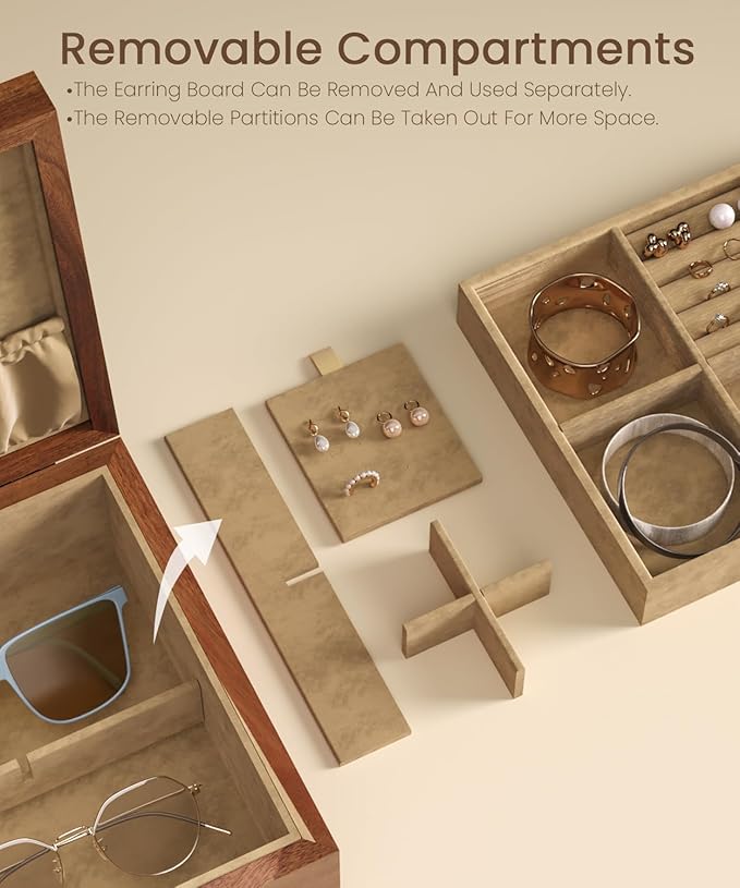 Acacia Wood Jewelry Box Organizers, Wooden Jewellery Organizer - Image 3