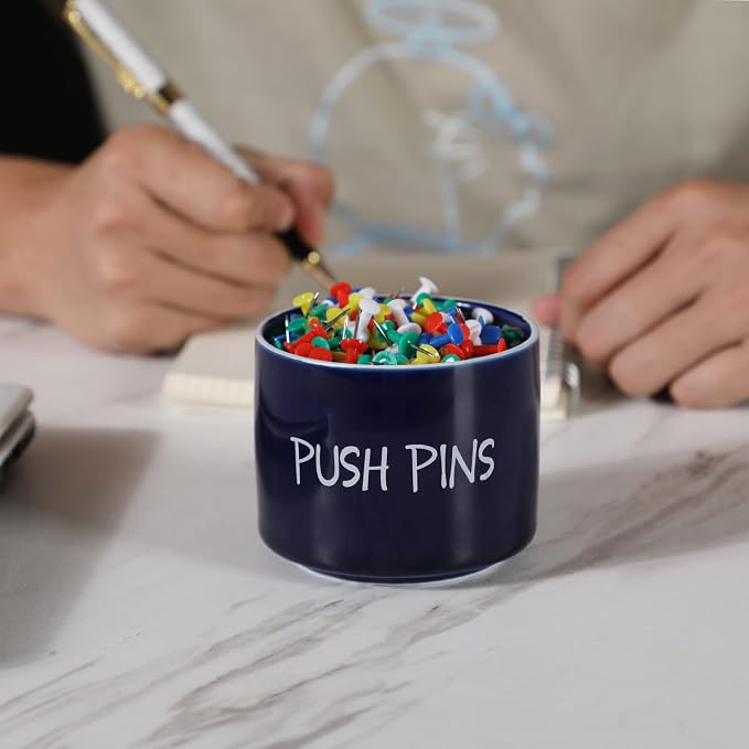Ceramic Push Pins Holder, Paper Clips Dispenser Organizer - Image 8