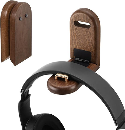 Wood Headphone Stand Wall Mount Holder, Sticky Headset Hook, Under Desk by HEWYIOS