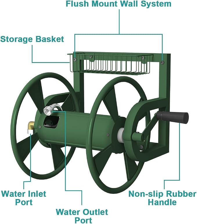 Artigarden Garden Wall Mounted Hose Reel, Outdoor Heavy-Duty Water Hose Holder - Image 5