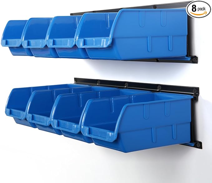 Wallmaster 8-Bin Storage Bins Garage Rack System 2-Tier Orange Tool Organizers by Wallmaster