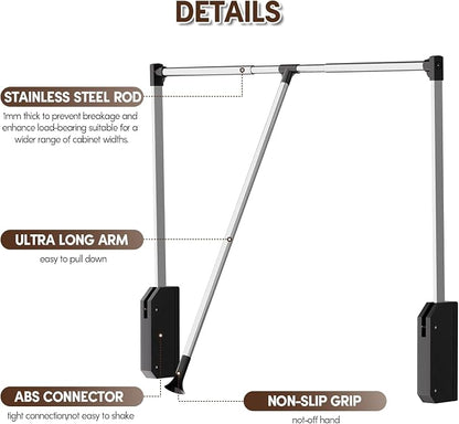 Pull Down Closet Rod, 33 lbs Load Capacity Stainless Steel Clothes Hanging Rod - Image 6