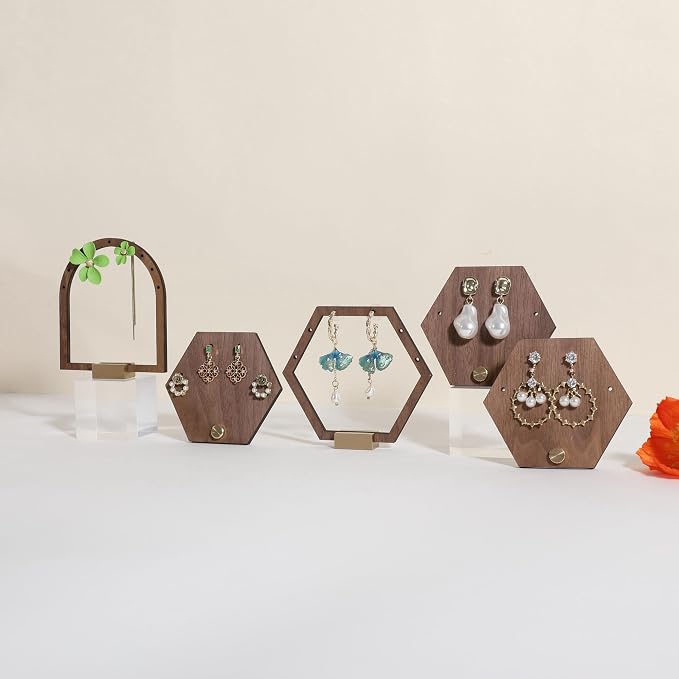 GemeShou 3pcs wooden jewelry earring organizer holder, walnut earring studs - Image 2