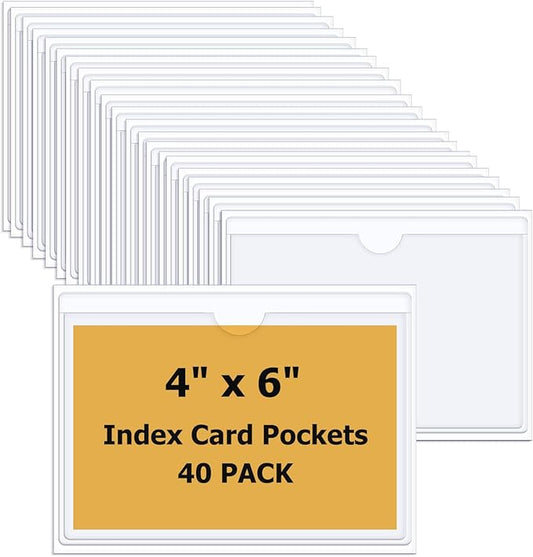 40 Pcs Clear Adhesive Pockets, 4x6 inch Index Card Holders by Unknown