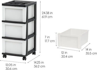 IRIS USA 3-Drawer Rolling Storage Cart, office essentials, classroom items - Image 2