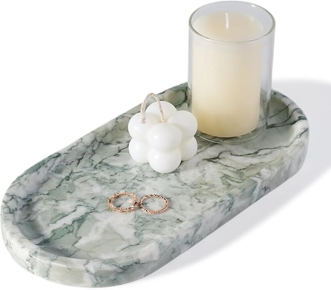 Koville Marble Bathroom Tray for Countertop, Vanity Tray Stone Trays for Decor by Koville