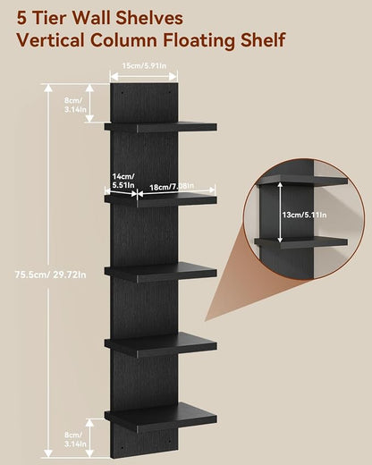 IBUYKE 5 Tier Wall Shelf Unit, Vertical Shelving - Image 3