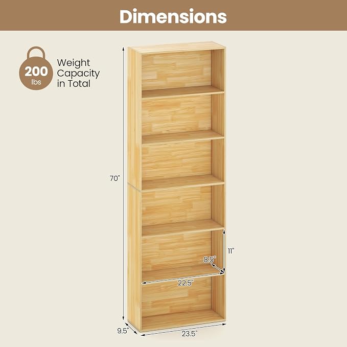 Giantex 6-Tier Bookcase, Freestanding Storage Organizer w/Open Shelves - Image 3