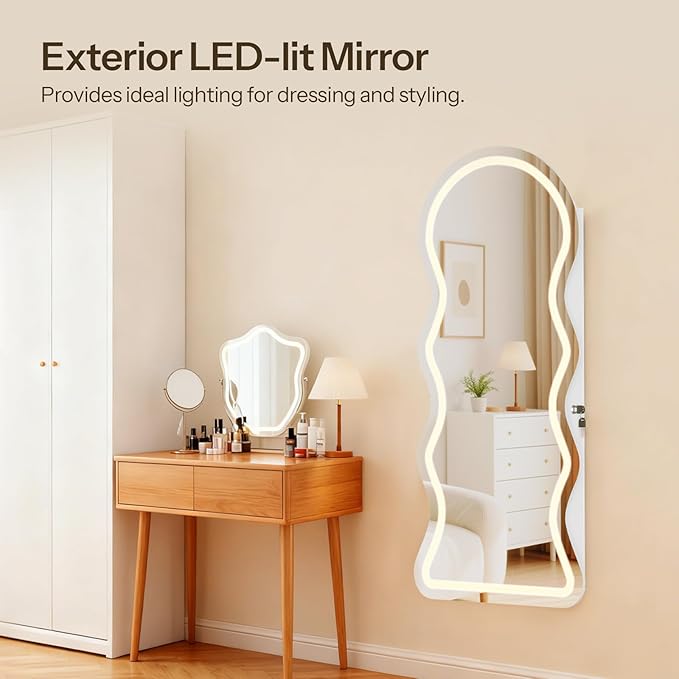 HOOBRO LED Mirror Jewelry Cabinet, Wall/Door Mounted Jewelry Organizer - Image 5