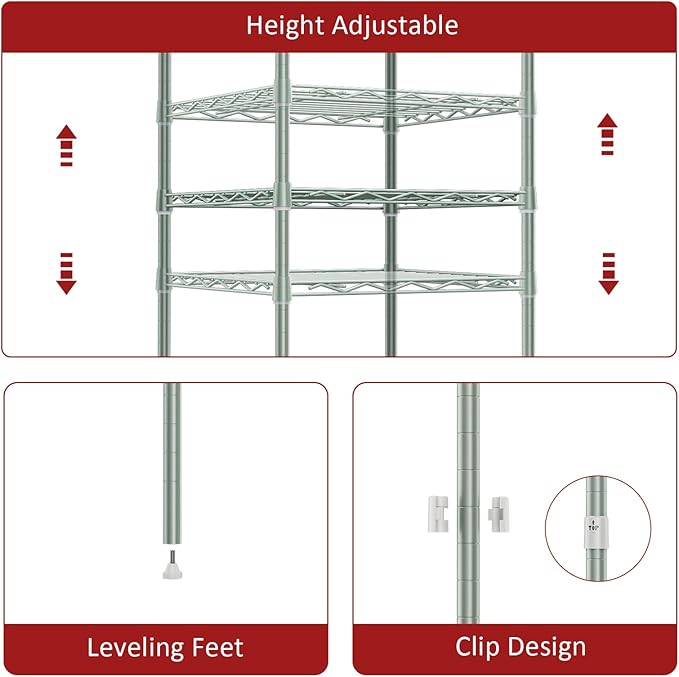 IZEUK 3 Tier Heavy Duty Steel Storage Shelves, Metal Shelf Wire Shelving Rack - Image 4