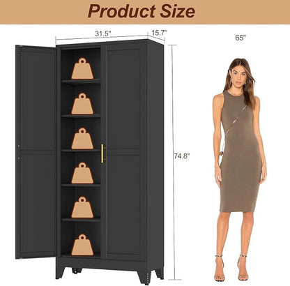 75" Black Metal Storage Cabinet - Image 3