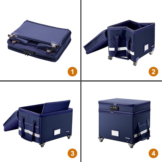 DocSafe File Box with Lock, 2-Layer Fireproof Document Box with Wheels - Image 8