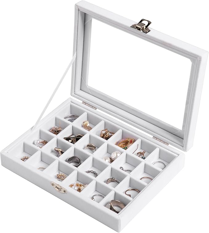 Frebeauty 24 Grid Earring Organizer, Small Velvet Jewelry Tray by Frebeauty