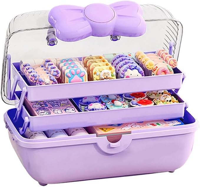 Cute Hair Accessories Organizer 3-Layers Kids Jewelry Storage Box Plastic Hair by GKWW
