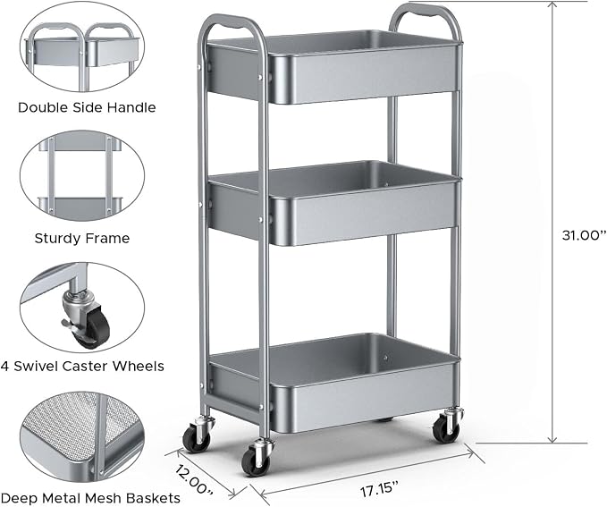 MAX Houser 3-Tier Rolling Utility Cart - Image 2
