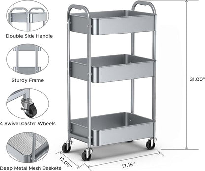 MAX Houser 3-Tier Rolling Utility Cart - Image 2