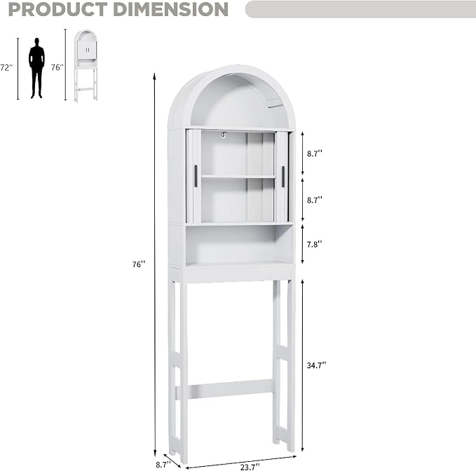Arched Over The Toilet Storage Cabinet, Freestanding Bathroom Organizer | - Image 2