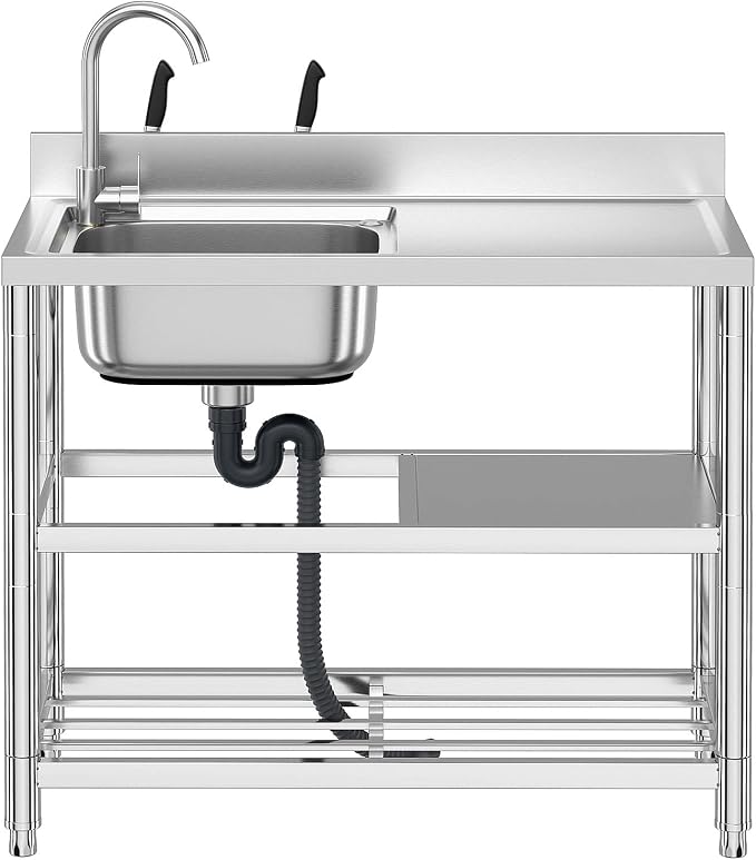 Free Standing Stainless-Steel Single Bowl Commercial Restaurant Kitchen Sink - Image 5