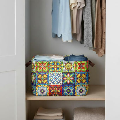 Mexican Talavera Decoration Storage Basket Waterproof Canvas Toy Storage Bin - Image 4
