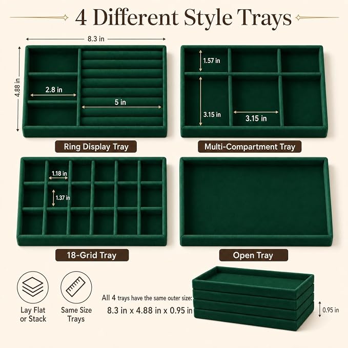 4 Pack Stackable Jewelry Organizer Tray Set - Image 5