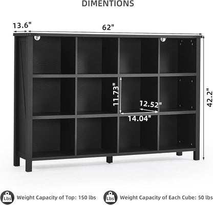 Joaxswe 12 Cube Storage Organizer, Farmhouse 62 Inch Wide Black Oak Display - Image 3