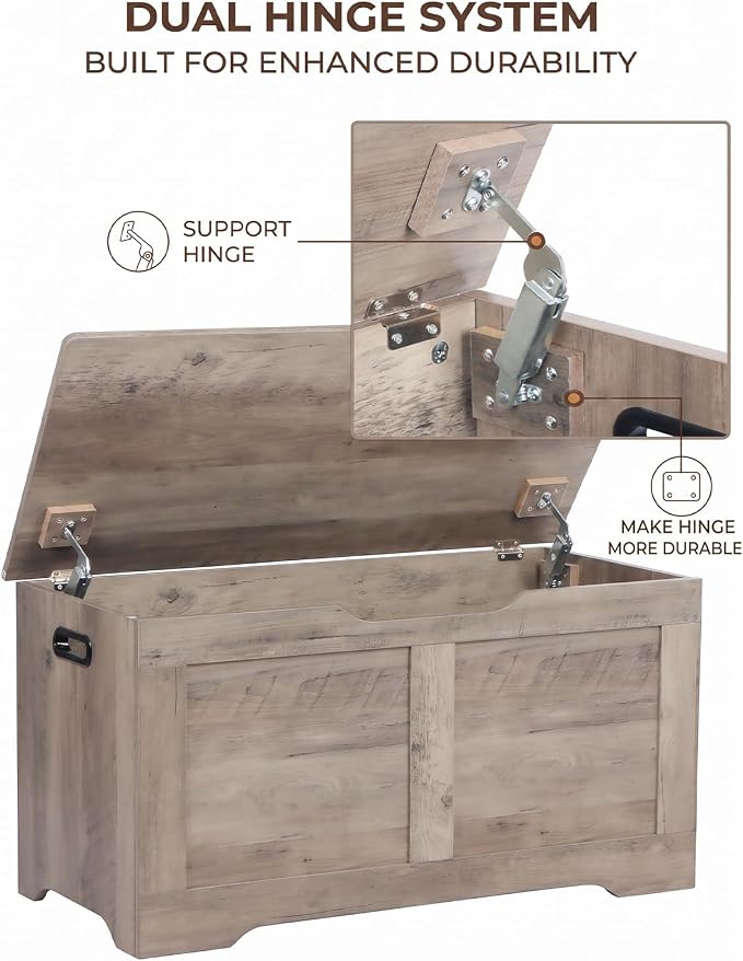 Timberer 31.5" Wooden Storage Chest, Extra Large Storage Trunk | Storage Bench - Image 7