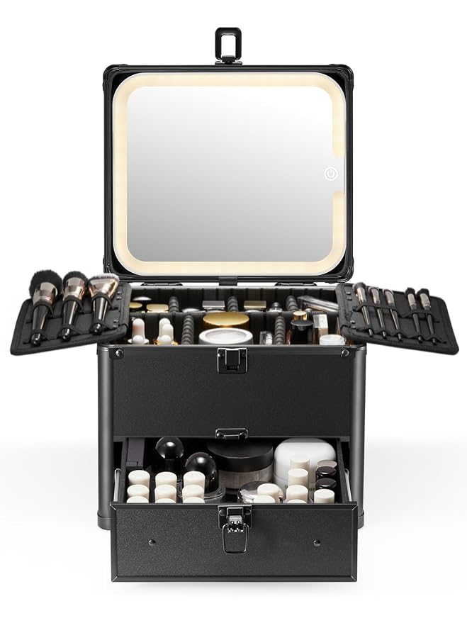 Qislee Makeup Box with Drawer and A Detachable Lighted Mirror, Waterproof by Qislee