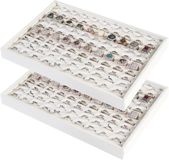 Coward 2Pcs/Set Stackable Ring Organizer Tray Beige Velvet Ring Earring Stud by FocusOnJewelryDisplay15yrs