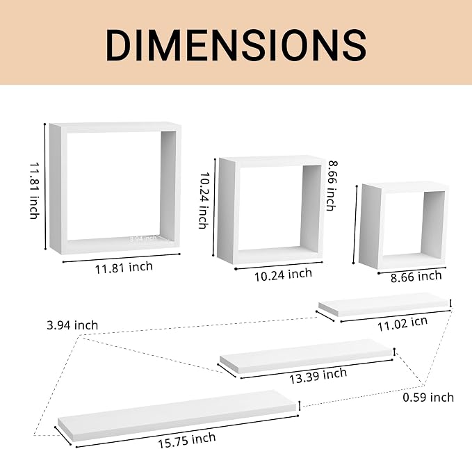 Wooden Square Floating Shelves Wall Mount, Floating Cube Shelves Set of 6 - Image 3