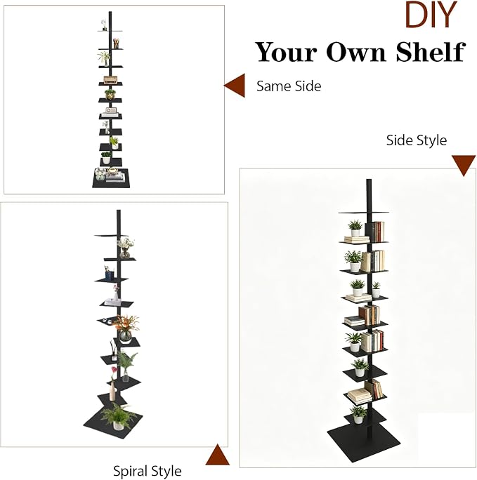 9 Tier Metal Spine Bookshelf Tower, Adjustable Vertical Tower - Image 6