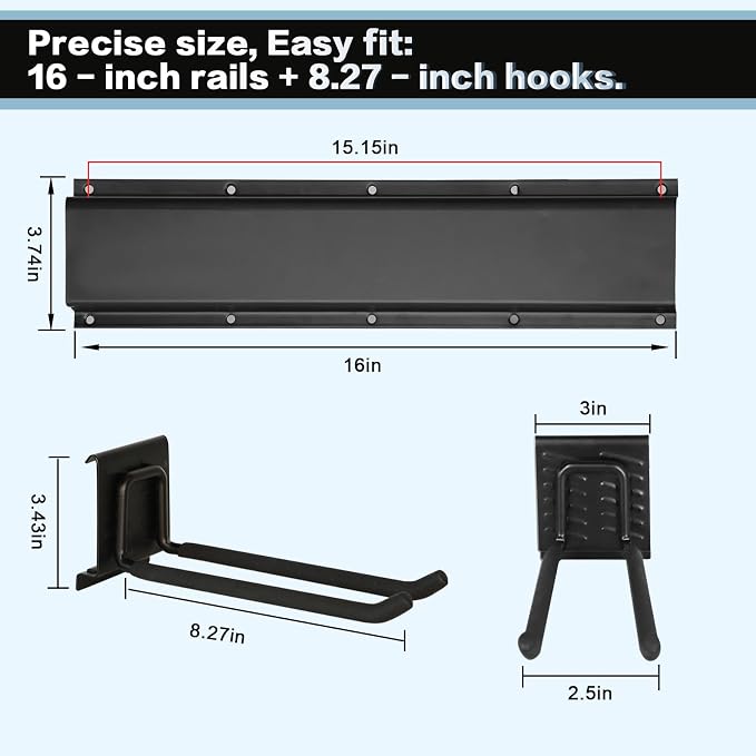 Garage Tool Organizer Wall Mount 32in- 4 Heavy Duty Hooks, 240lbs Capacity - Image 2