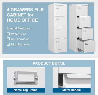 4-Drawer File Cabinet, 16.3" Deep Vertical Filing Cabinet - Image 5