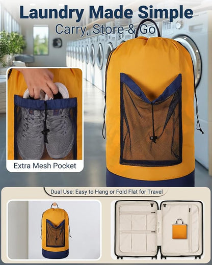 Laundry Bag with Shoulder Straps and Mesh Pocket Laundry Backpack Large - Image 3