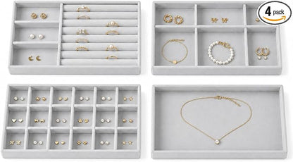 4 Pack Stackable Jewelry Organizer Tray Set by FIFILLION