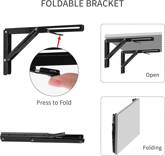 YUMORE Folding Shelf Brackets, 14 Inch Heavy Duty Collapsible Shelf Bracket - Image 3