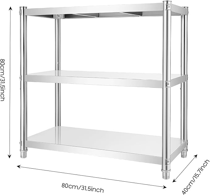 3 Tier Stainless Steel Shelves Heavy Duty Storage Rack Adjustable Kitchen - Image 2