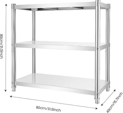 3 Tier Stainless Steel Shelves Heavy Duty Storage Rack Adjustable Kitchen - Image 2