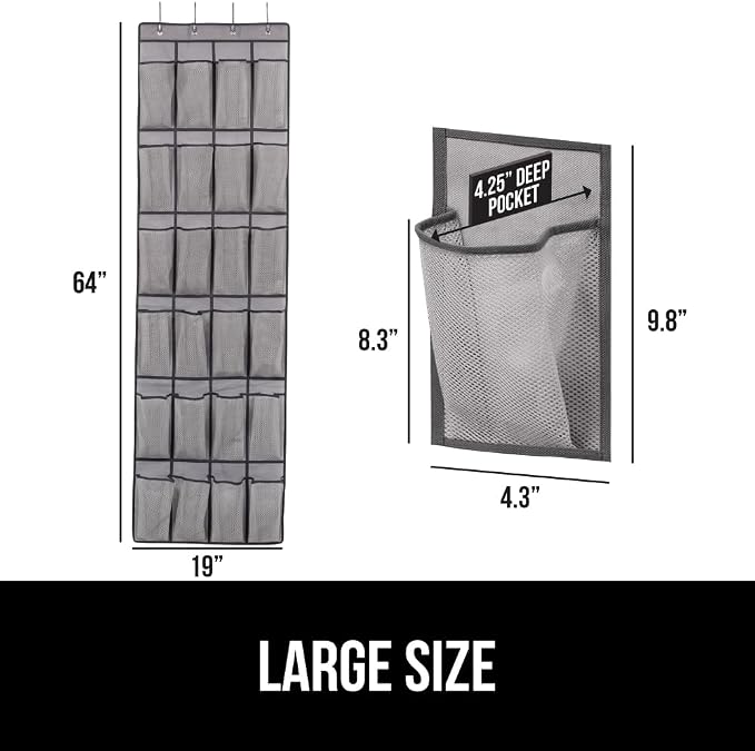GORILLA GRIP Over the Door Shoe Organizer, 24 Large Breathable Mesh Pockets - Image 6